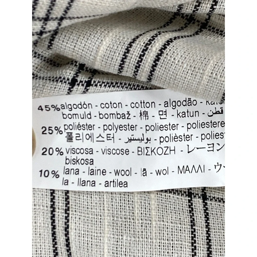 Zara Kids Plaid Blouse Size 9 Cream Black Button Front Elastic Hem Cottagecore